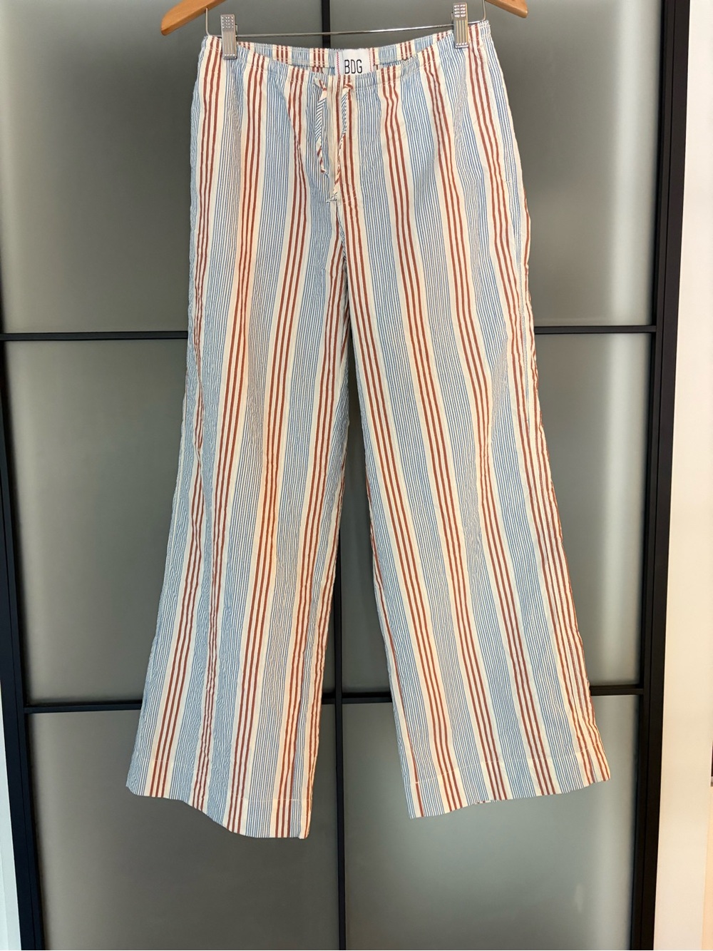 BDG Striped Drawstring Pants in Blue, Rust & Cream
